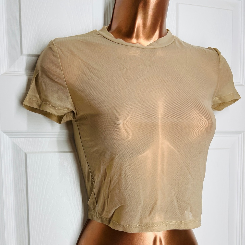 NTW Cream Tan Mesh Crop Top - Picture 5 of 6